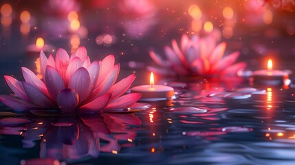 banner for vesak day featuring lotus flowers and candles, symbolizing the celebration of buddhas birth