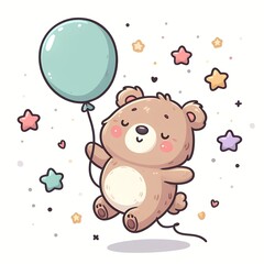 cute bear floating with balloon cartoon vector icon illustration