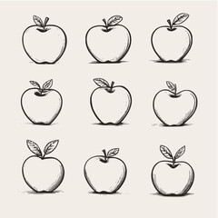apple draw fruit cartoon pencil food nature set