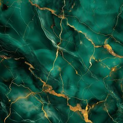 A vibrant abstract marble texture with streaks of gold lightning across a dark emerald green background, suggesting a luxurious, untamed natural energy.