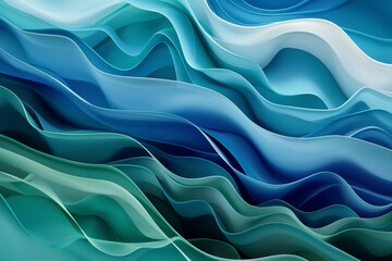 The image is a blue and white abstract painting of waves
