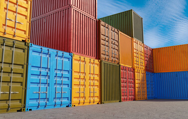 3d render illustration of a stacked shipping containers