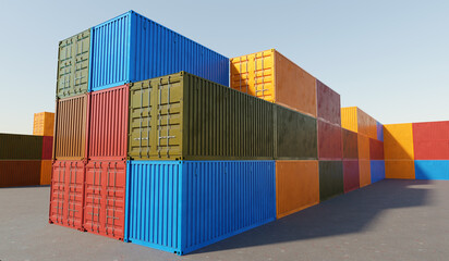 Fototapeta premium 3d render illustration of a stacked shipping containers