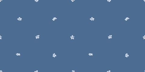 Vintage floral background. Seamless pattern for design and fashion prints on blue background. Flowers pattern with small white and blue flowers. Ditsy style.