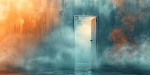Symbolic open door represents new opportunities and positive life changes ahead. Concept Positive Life Changes, Symbolic Open Door, New Beginnings, Opportunities, Transition Moments