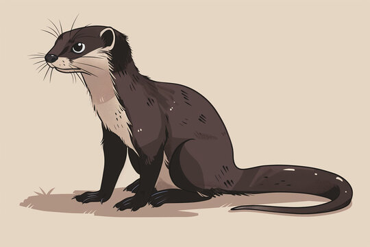 Vector Illustration of Full Body Weasel: Side View Drawing