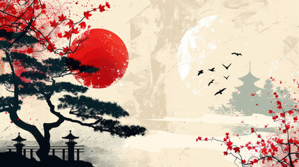 Japan style landscape poster art