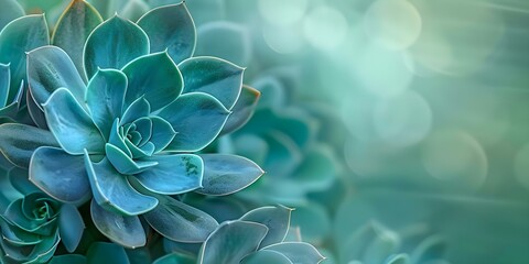 Closeup teal cactus leaves on green background showcasing succulent plant details. Concept Cactus Closeup, Succulent Details, Teal Leaves, Green Background, Plant Photography