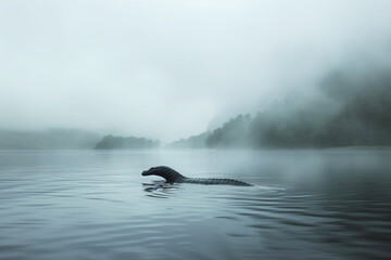 Nessie, the Lake Monster of Loch Ness Rears Out of Water