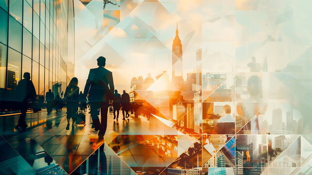 Grupo de personas y paisaje urbano con gr&aacute;ficos tecnol&oacute;gicos