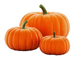 Pumpkins isolated on transparent background. 3D illustration