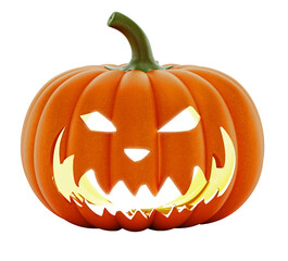 Jack-o'-lantern (carved pumpkin) isolated on transparent background. 3D illustration