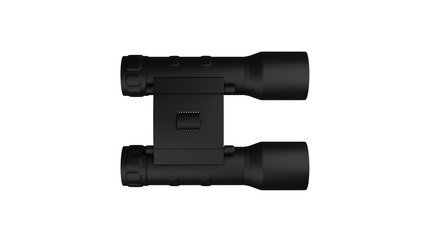 Modern black rubberized binoculars isolated on transparent and white background. Optic concept. 3D render