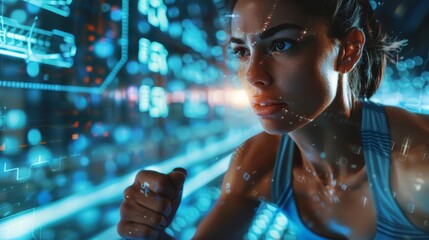 Closeup of a Hispanic female runner working out in a studio