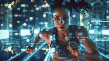 Closeup of a Hispanic female runner working out in a studio