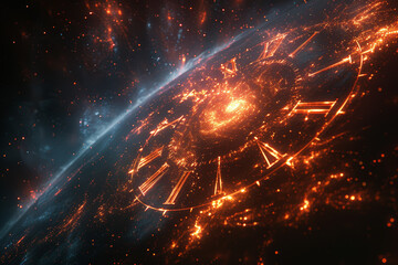 Fototapeta premium The relentless march of time etched upon the face of a distant pulsar, its regular pulses a cosmic clock ticking away the ages. Concept of cosmic timekeeping. Generative Ai.