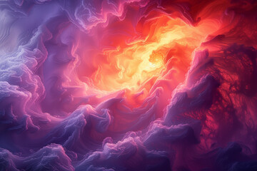 The fiery heart of a gas giant, swirling storms of unimaginable scale churning amidst layers of colorful clouds. Concept of giant planet dynamics. Generative Ai.