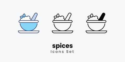spices Icons set thin line and glyph vector icon illustration