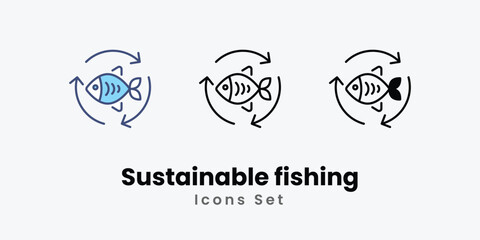 Sustainable fishing Icons set thin line and glyph vector icon illustration