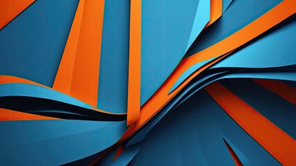 A blue and orange abstract painting of waves and the blue background.3D abstract blue and orange waves background