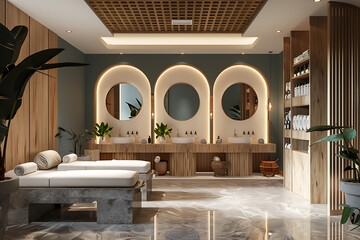 A serene spa salon with elegant decor offering relaxing treatments and rejuvenation in a peaceful setting