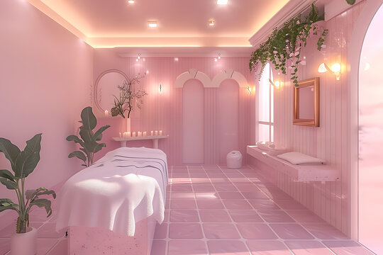 A serene spa salon with elegant decor offering relaxing treatments and rejuvenation in a peaceful setting