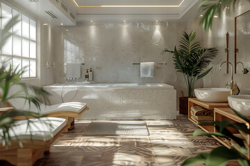 A serene spa salon with elegant decor offering relaxing treatments and rejuvenation in a peaceful setting