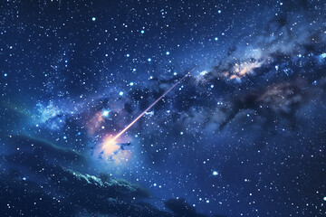 Obraz premium A spectacular shooting star streaks across a night sky filled with twinkling stars and cosmic wonders