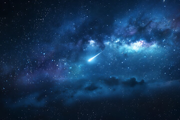 Fototapeta premium A spectacular shooting star streaks across a night sky filled with twinkling stars and cosmic wonders