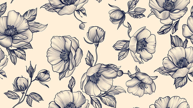 Repeat the pattern of delicate floral tattoos on a beige background