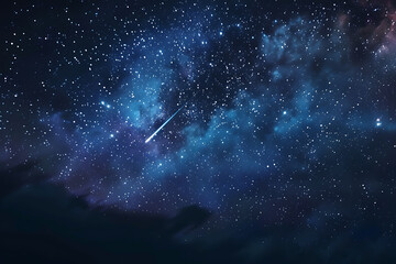 A spectacular shooting star streaks across a night sky filled with twinkling stars and cosmic wonders