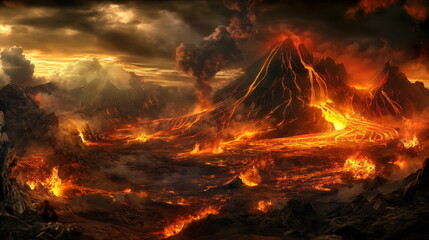 End of the world, the apocalypse, Armageddon. Lava flows flow across the planet, hell on earth,...