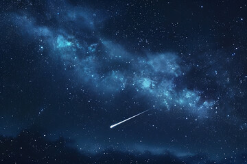 A spectacular shooting star streaks across a night sky filled with twinkling stars and cosmic wonders