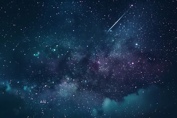 A spectacular shooting star streaks across a night sky filled with twinkling stars and cosmic wonders