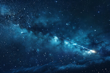 A spectacular shooting star streaks across a night sky filled with twinkling stars and cosmic wonders