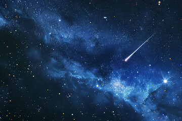 A spectacular shooting star streaks across a night sky filled with twinkling stars and cosmic wonders