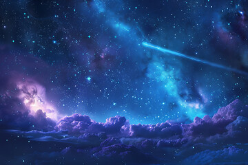 A spectacular shooting star streaks across a night sky filled with twinkling stars and cosmic wonders