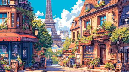 Fototapeta premium Pixel art landscape paris france 