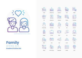 family icons collection. Set contains such Icons as Family, Parents, Children, Siblings, Love, Bond, Home, Together, Unity, Support, Care, Hug, Kiss, and more