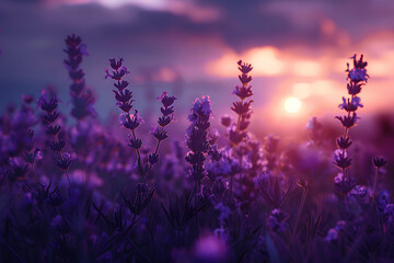 Naklejka premium A vast lavender field in full bloom under a clear sky