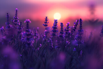 Naklejka premium A vast lavender field in full bloom under a clear sky