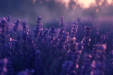 Naklejka premium A vast lavender field in full bloom under a clear sky