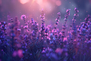 A vast lavender field in full bloom under a clear sky