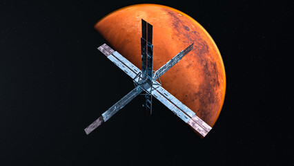 GeoModule Satellite Orbiting a Mars-like Planet in Space