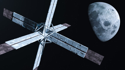 Geomodule satellite orbiting near the Moon