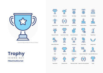 trophy icons collection. Set contains such Icons as Trophy, Achievement, Award, Prize, Honor, Victory, Recognition, Success, Champion, Winner, and more