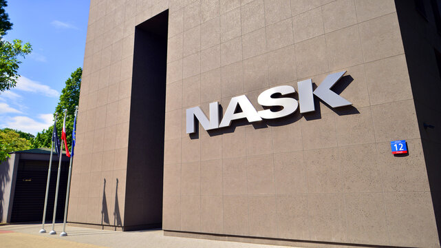 Warsaw, Poland. 18 May 2024. Modern office building with the NASK sign.