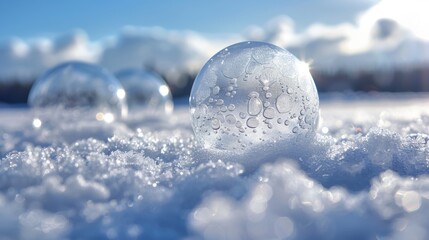 A curious sight as snowcovered bubbles seem to defy gravity beneath an icy surface.