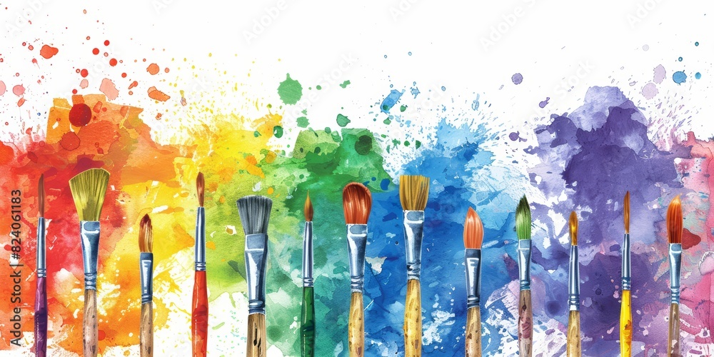 Aufkleber a dynamic splash of rainbow colors created by paintbrushes, symbolizing artistic expression and the 