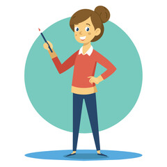 the simple standing teacher holding a spidol on solid color background